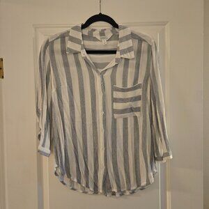 Market & Spruce Blue/White Striped Button-Up Top, Size M